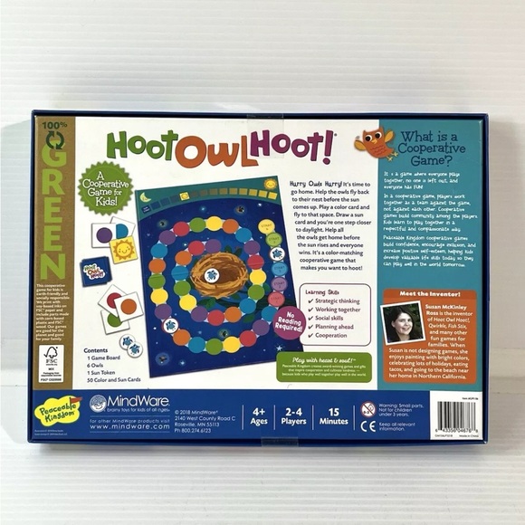 Hoot Owl Hoot Peaceable Kingdom Cooperative Kids Board Game 2-4 Players 4yr+ NEW - Picture 9 of 10